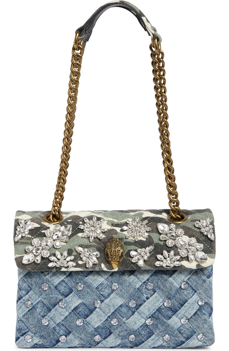 Kurt Geiger London Kensington Crystal Denim Convertible Shoulder Bag, Main, color, Denim Multi