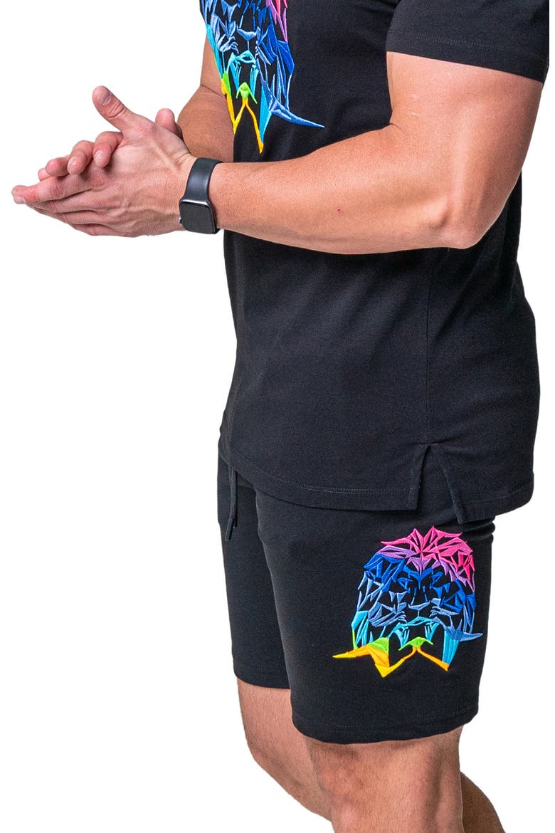 Neon Graphic Drawstring Shorts, Alternate, color, BLACK