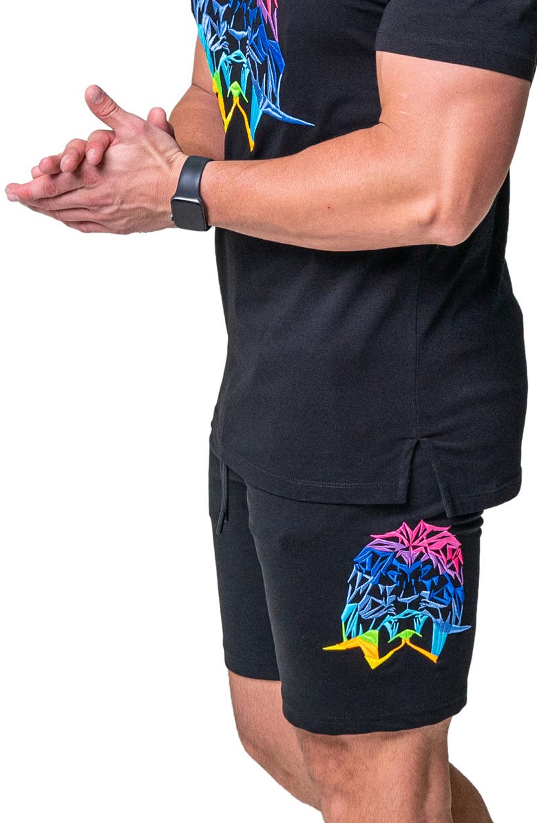 Maceoo Neon Graphic Drawstring Shorts, Alternate, color, Black