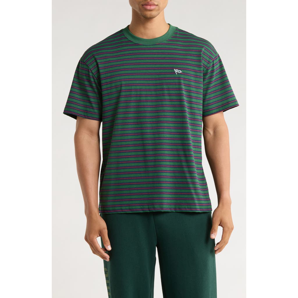 Quiet Golf Squints Stripe Cotton T-Shirt in Forest  product