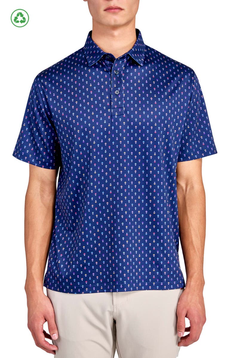 CONSTRUCT Regular Fit Floral Geo Motif Print Recycled Performance Golf Polo, Main, color, Navy