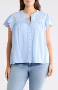 CHELSEA AND THEODORE Eyelet Embroidery Flutter Sleeve Top