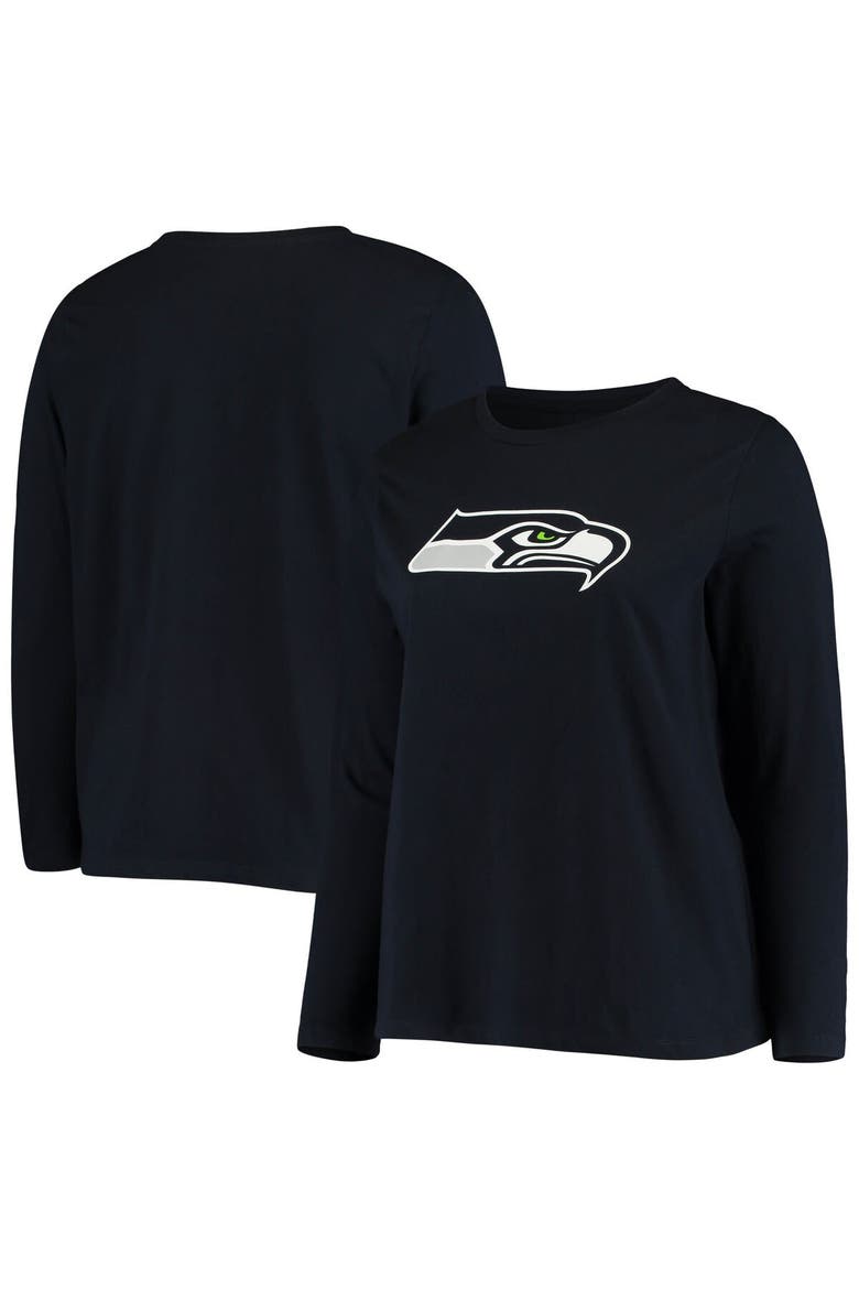Women's Fanatics Branded College Navy Seattle Seahawks Plus Size Primary Logo Long Sleeve T-Shirt, Main, color, Navy
