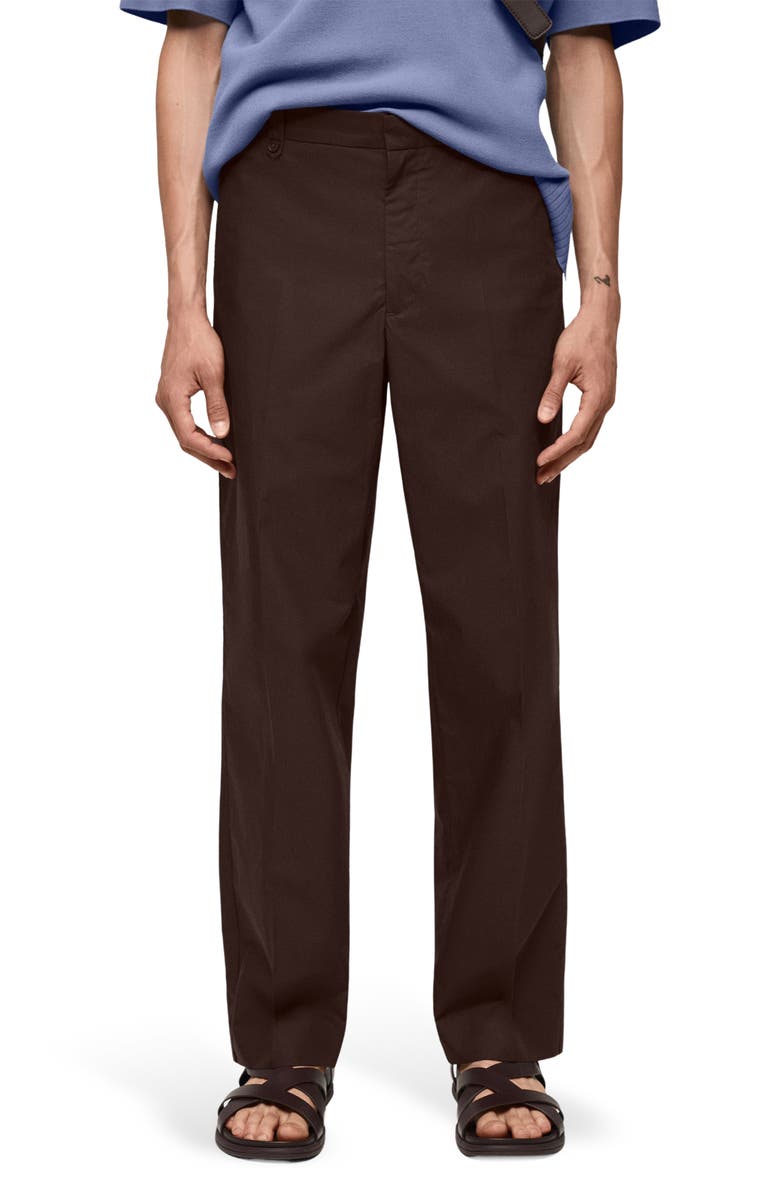 MANGO Regular Fit Cotton Pants, Main, color, Brown
