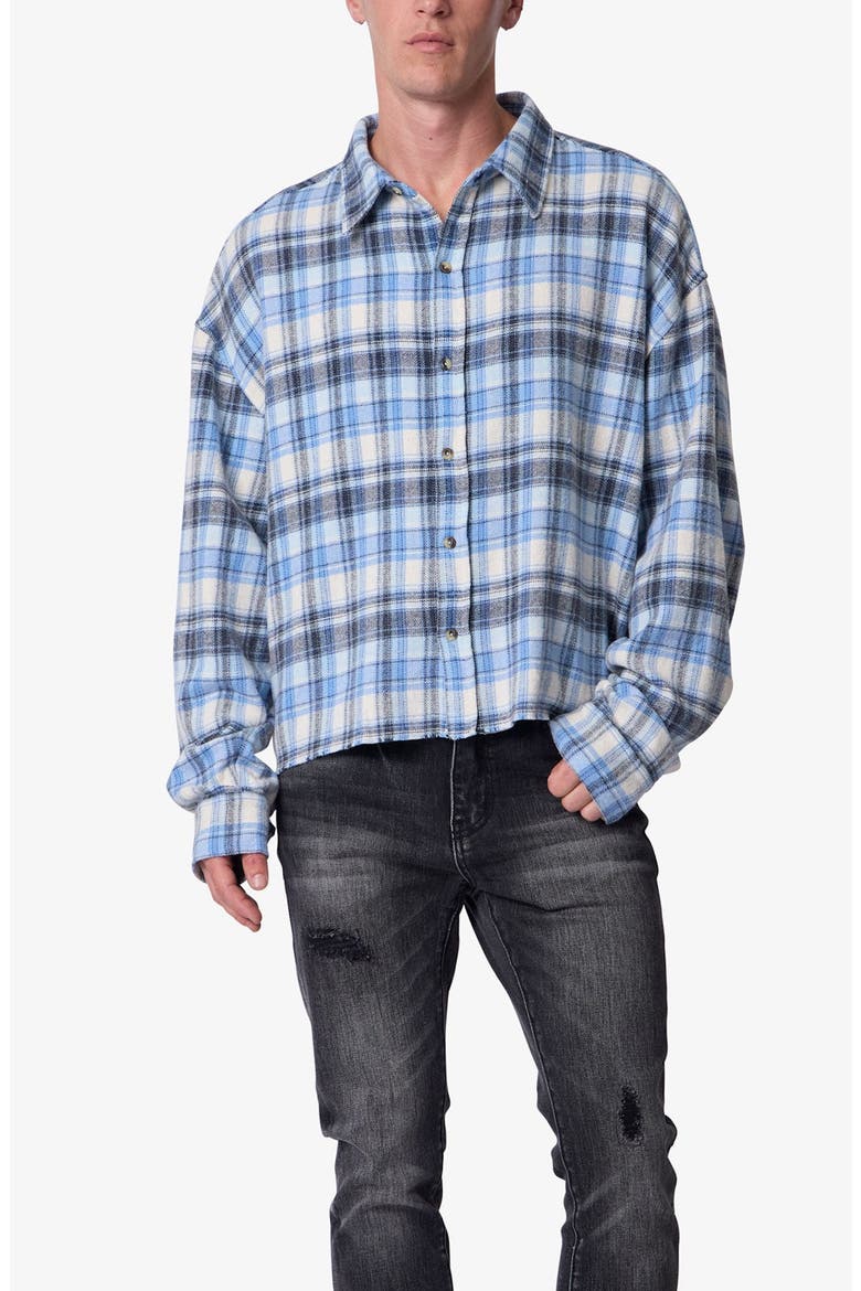 Washed Cropped Flannel Shirt, Alternate, color, BLUE