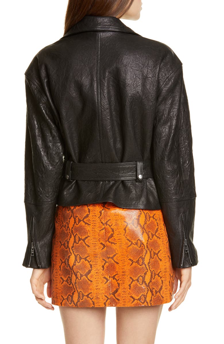 GRLFRND Charlie Belted Crinkled Leather Moto Jacket, Alternate, color,