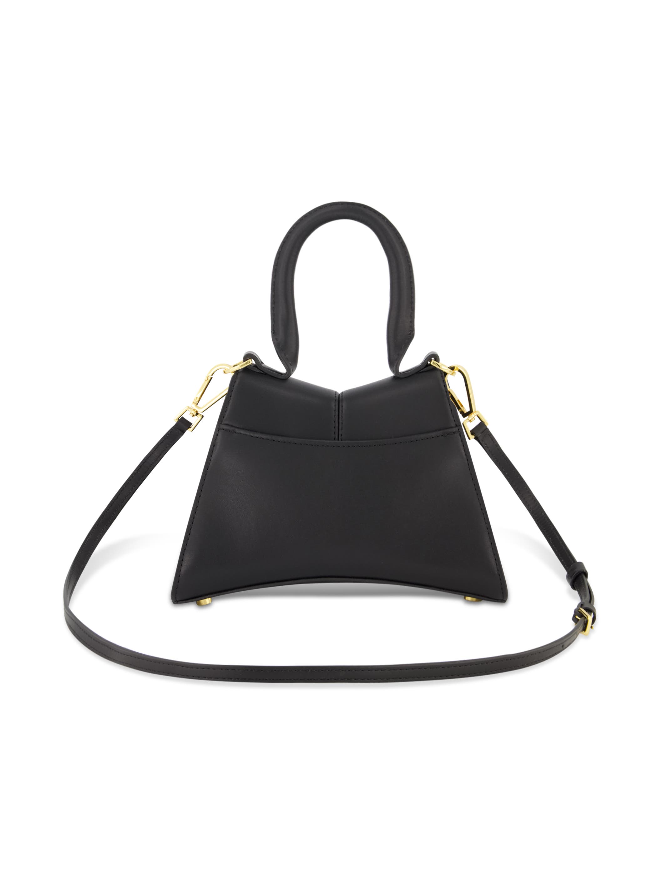 Gold Hardware Detail Angular Mini Leather Handbag, Alternate, color, Black