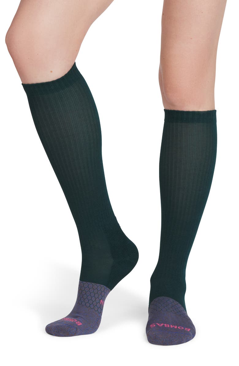 Bombas Block Compression Knee-High Socks, Alternate, color, Teal Pine