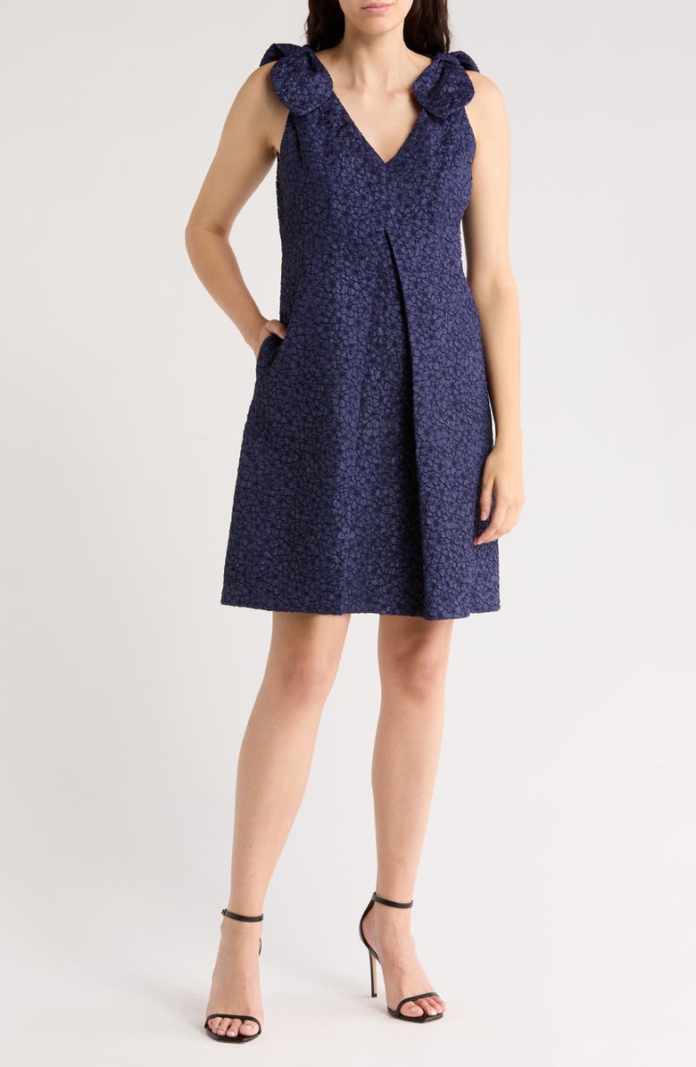 Eliza J Bow Shoulder Sleeveless Jacquard Trapeze Dress, Main, color, 