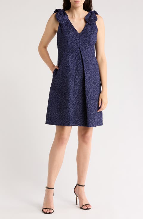 Bow Shoulder Sleeveless Jacquard Trapeze Dress