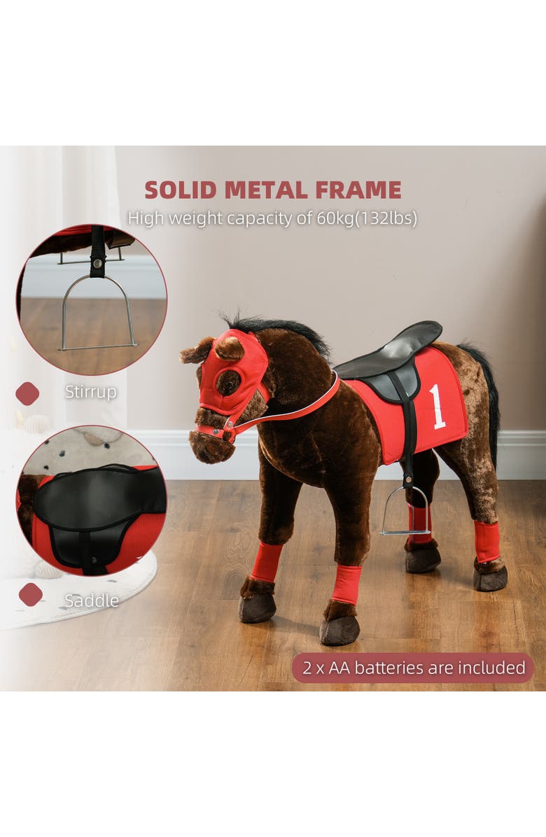 Qaba Kids Ride-on Horse, Neighing Sound, Saddle, Stirrups, Alternate, color, Brown