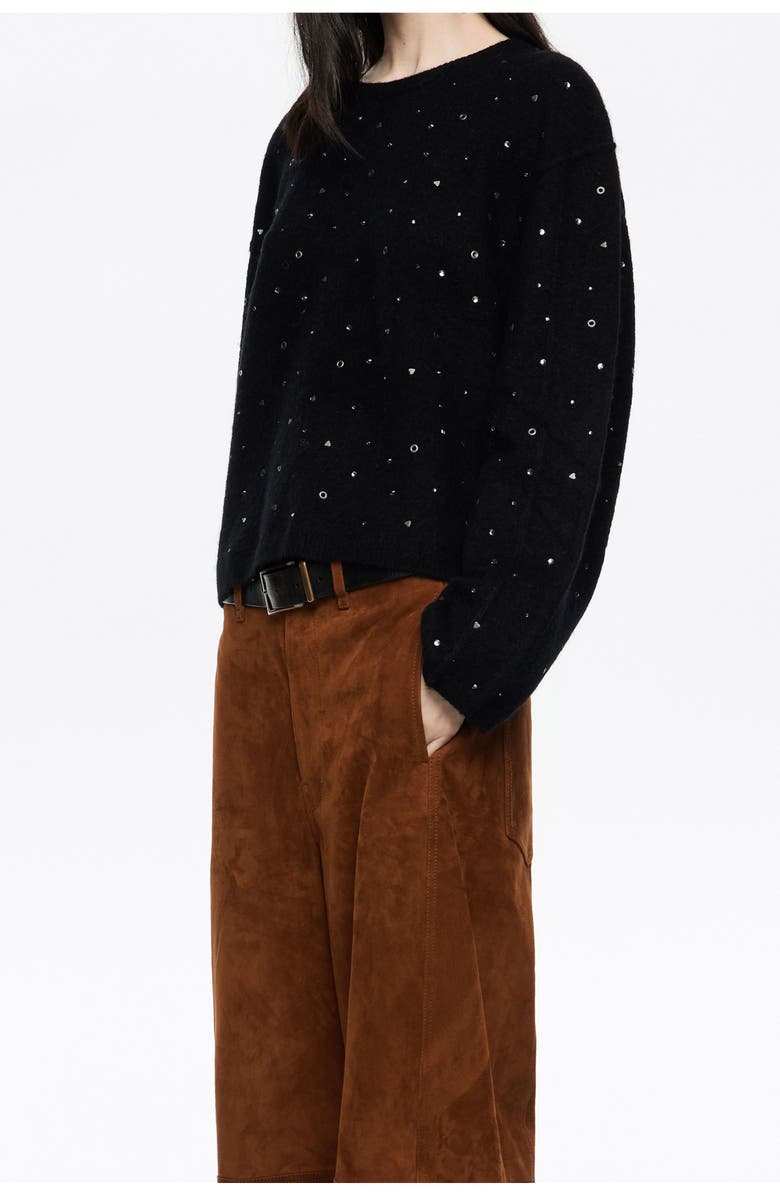 Bimba y Lola Rhinestone Wool Boxy Sweater, Alternate, color, Black