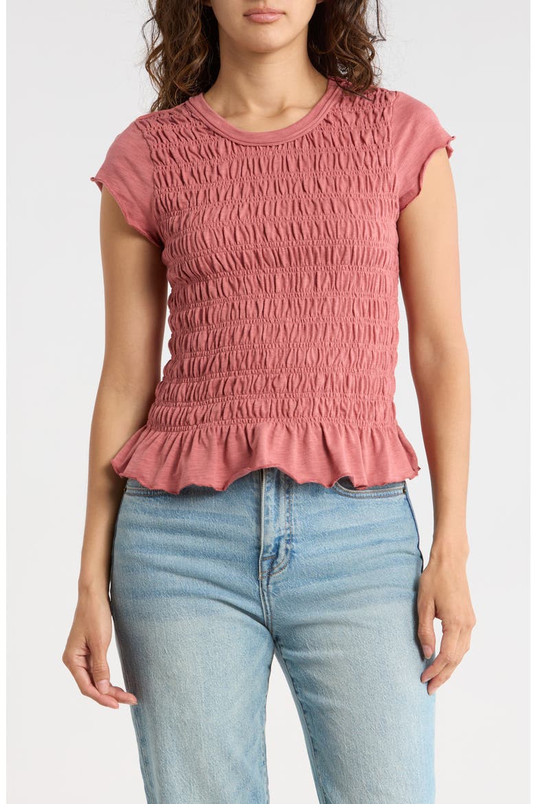 Smocked Cotton Blend Top, Main, color, CANYON ROSE