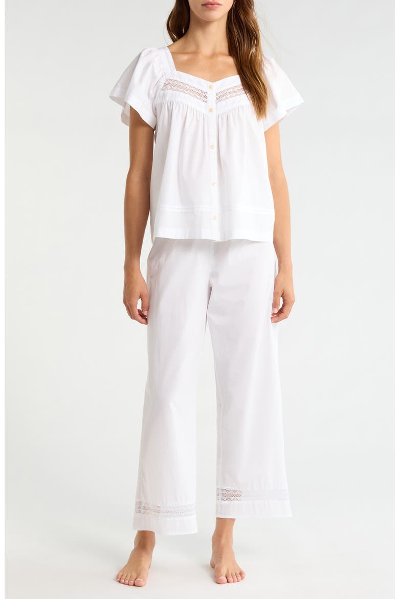 Lace Trim Cotton Poplin Pajamas, Main, color, WHITE
