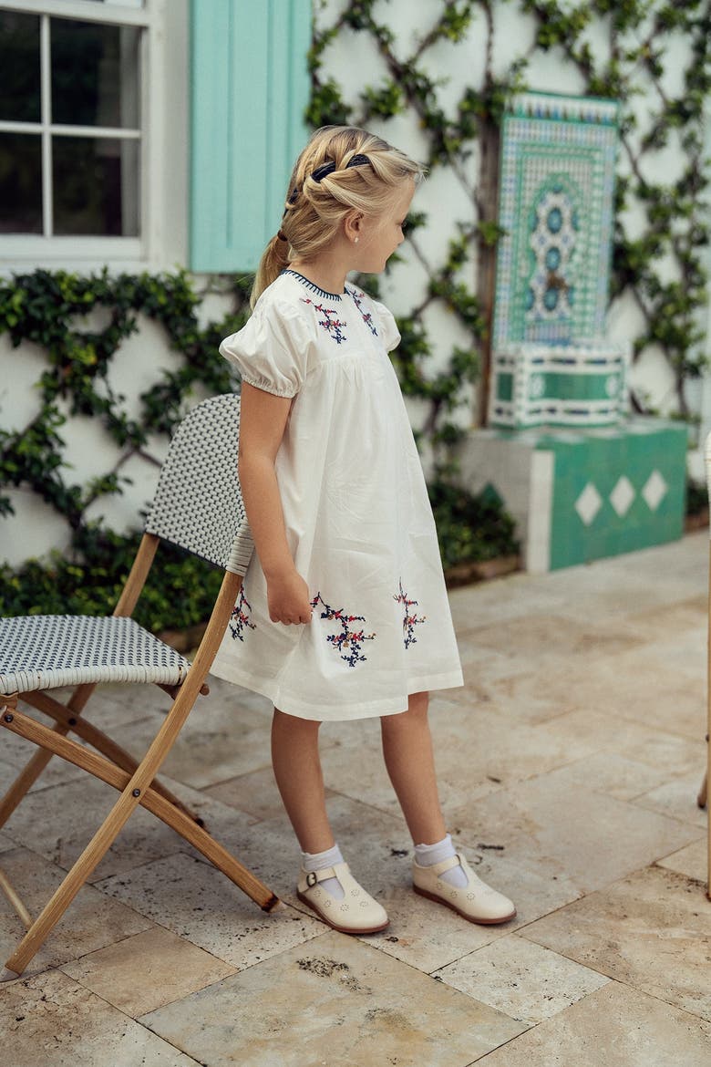 Floral Embroidered Woven Cotton Dress, Alternate, color, White