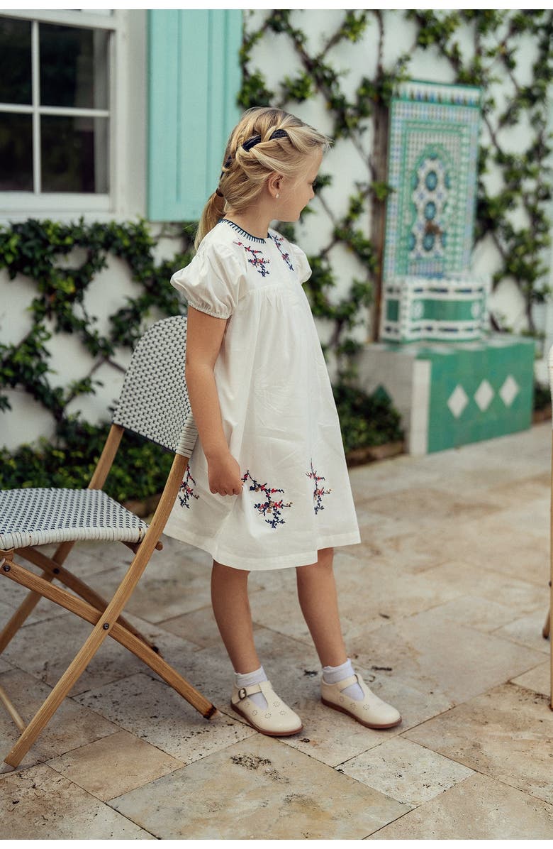 Space Grey Floral Embroidered Woven Cotton Dress, Alternate, color, White