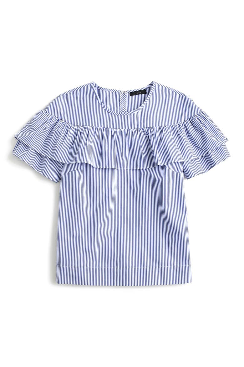J.Crew 'Edie' Ruffle Top, Alternate, color, BLUE STRIPE