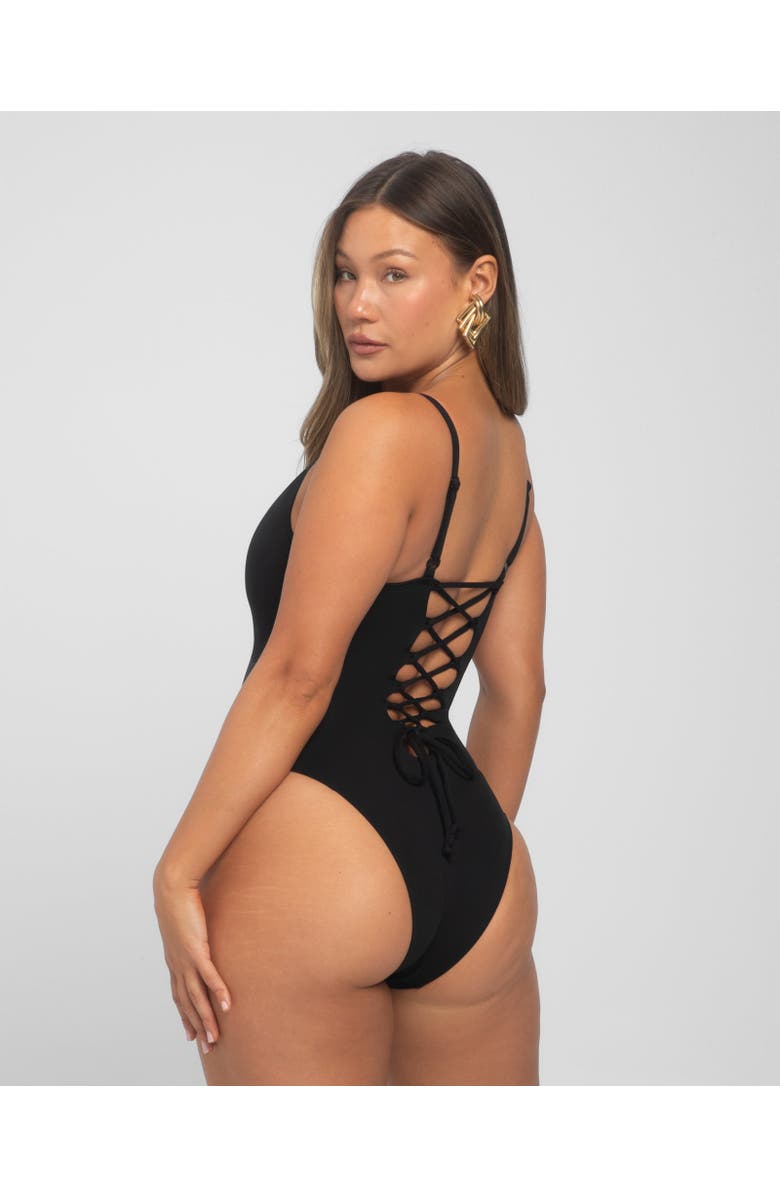 TA3 Mega Sculpting Plunge Brazilian Cut One-Piece Swimsuit, Alternate, color, Black