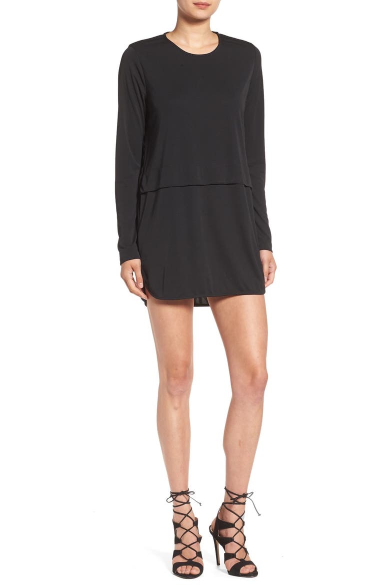 'Savoy' Long Sleeve Shirtdress, Main, color, BLACK