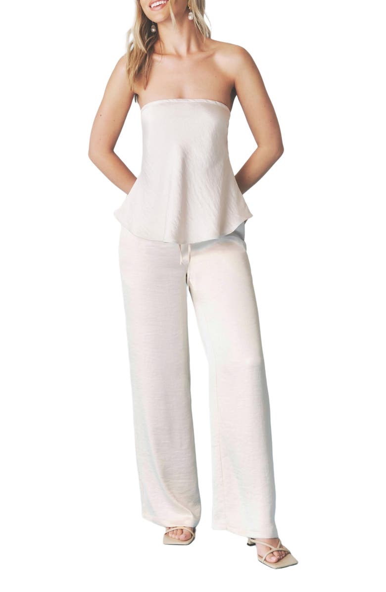 Six Stories Cleo Tie Waist Satin Pants, Alternate, color, Oyster