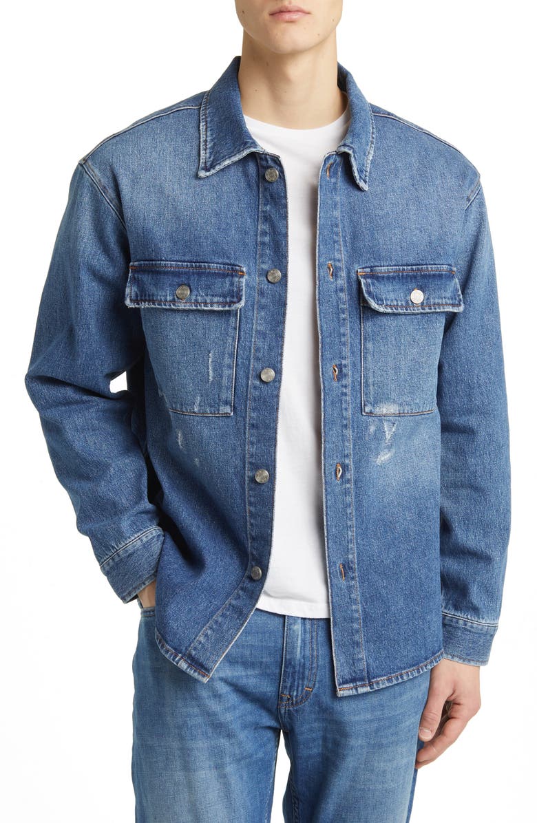 NN07 Roger 1871 Distressed Stretch Denim Overshirt, Main, color, 