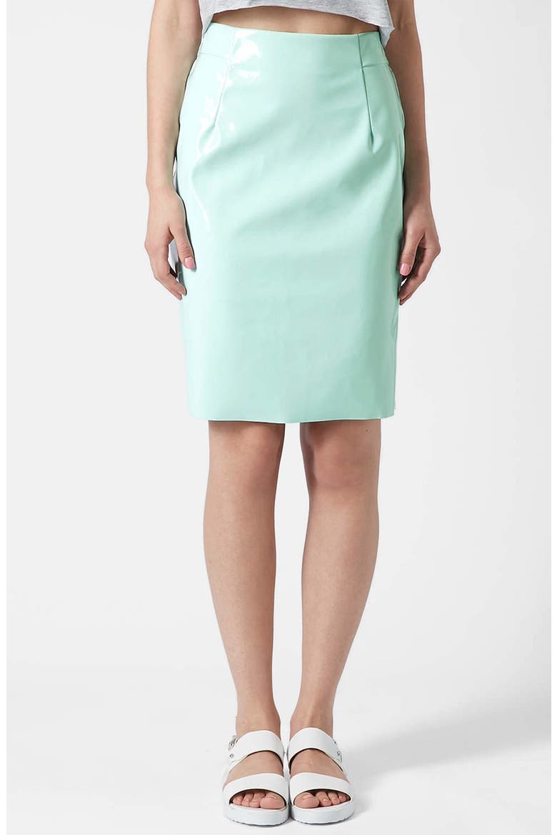 Vinyl Pencil Skirt, Main, color, MINT