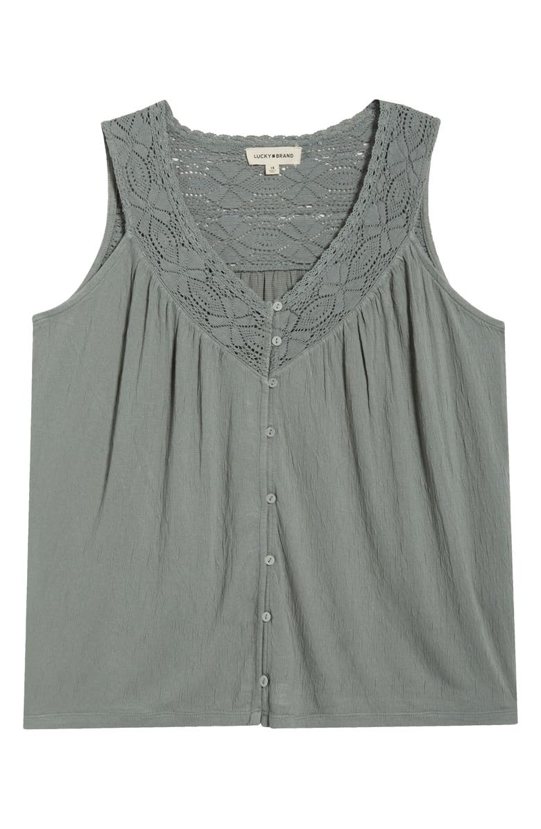 Lucky Brand Lace Trim Sleeveless Top, Alternate, color, Green Bay
