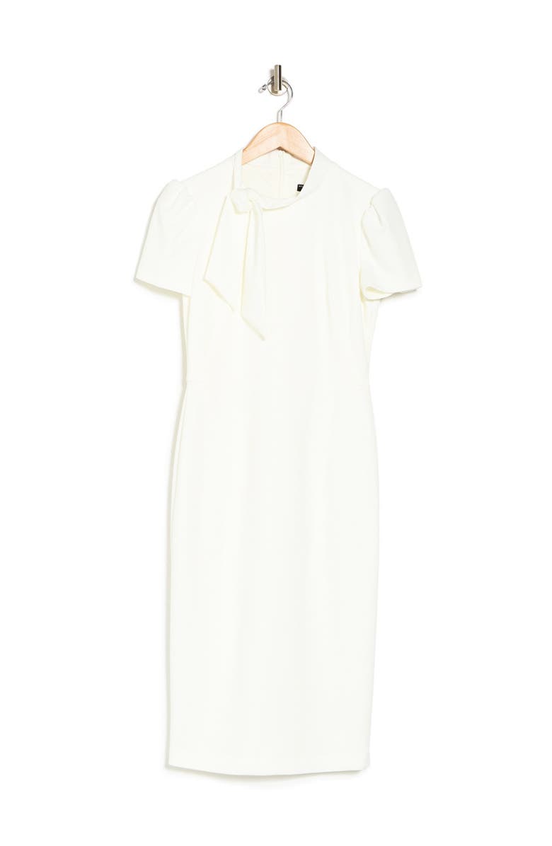 Maggy London Tie Neck Short Sleeve Crepe Sheath Dress, Alternate, color, 