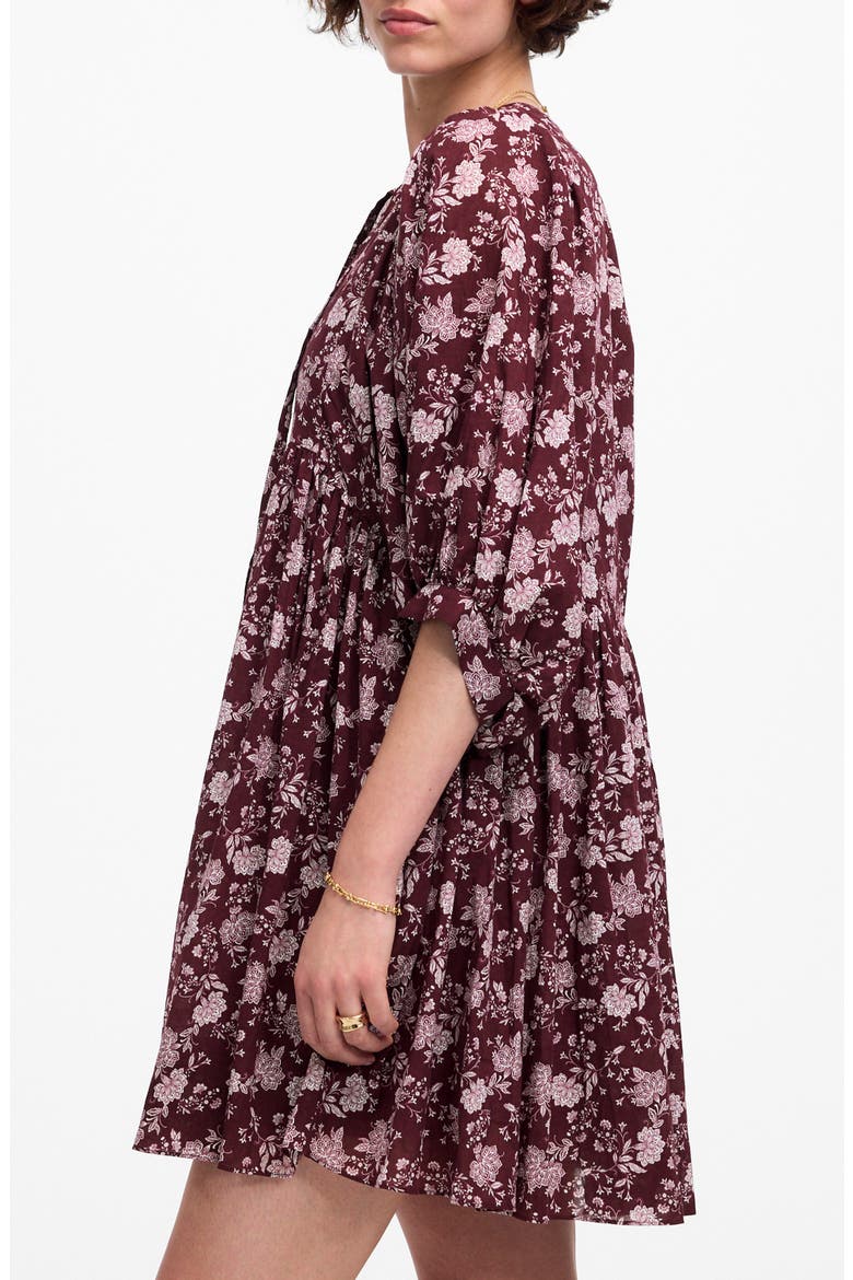 Floral Split Neck Puff Sleeve Minidress, Alternate, color, OLIVIA FLORAL DARK FIG