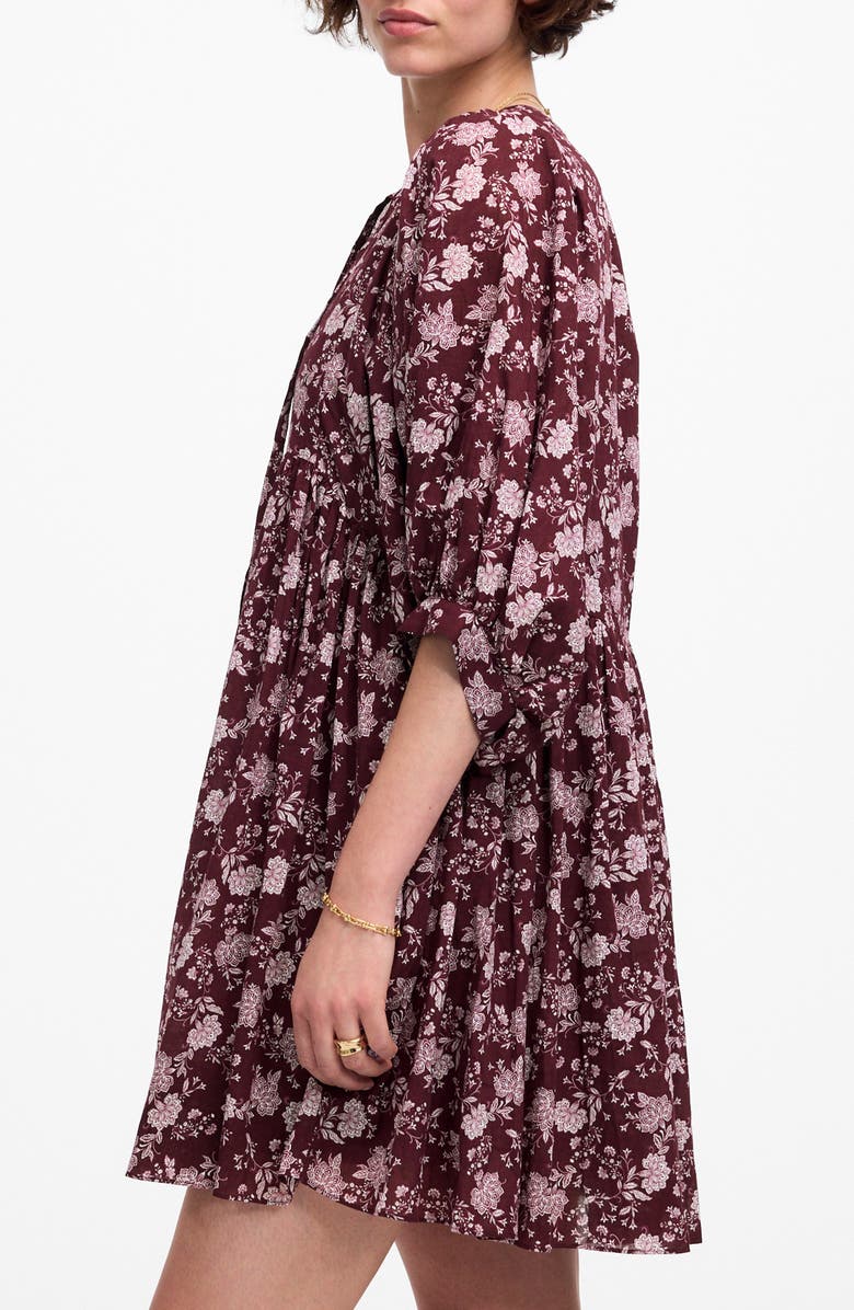 Madewell Floral Split Neck Puff Sleeve Minidress, Alternate, color, Olivia Floral Dark Fig