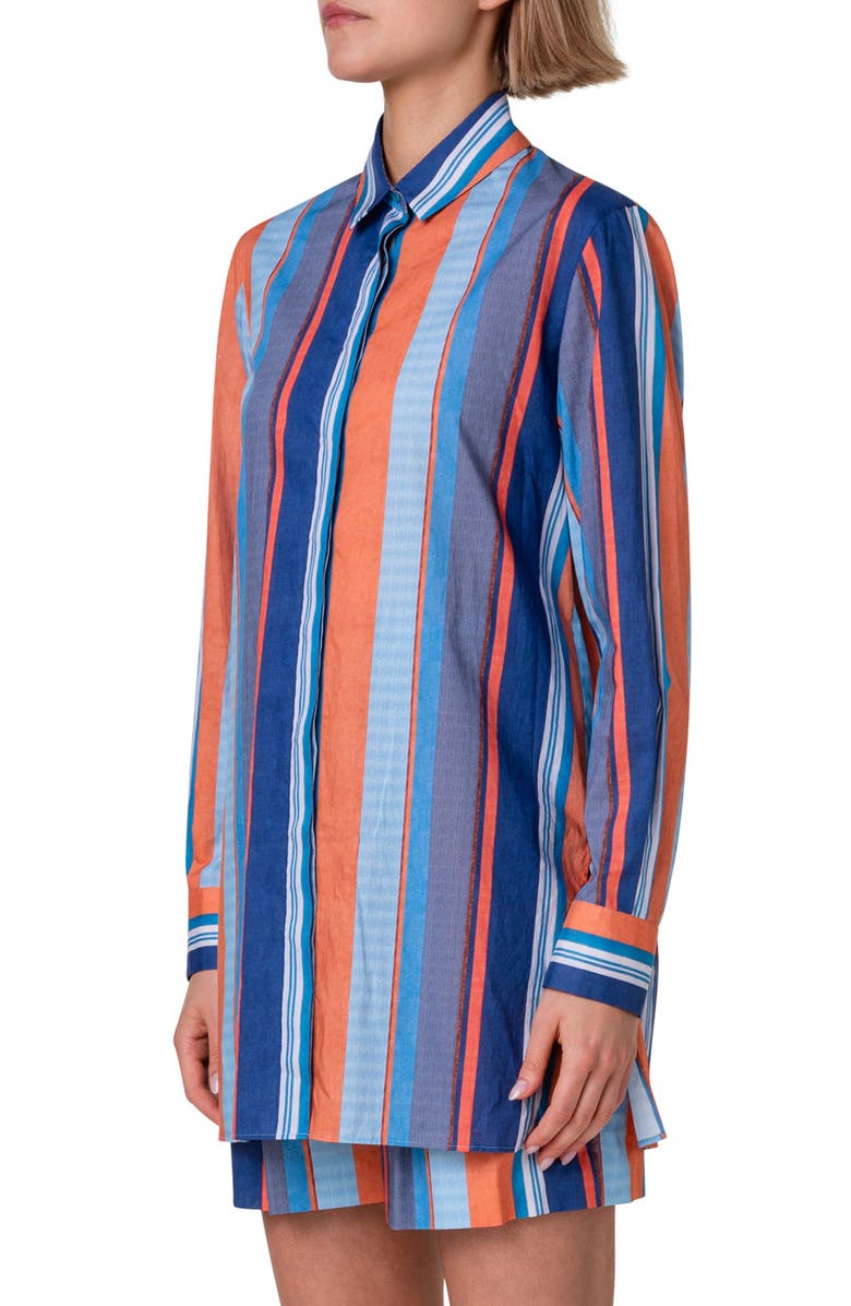 Akris punto Stripe Long Sleeve Cotton Button-Up Shirt, Alternate, color,