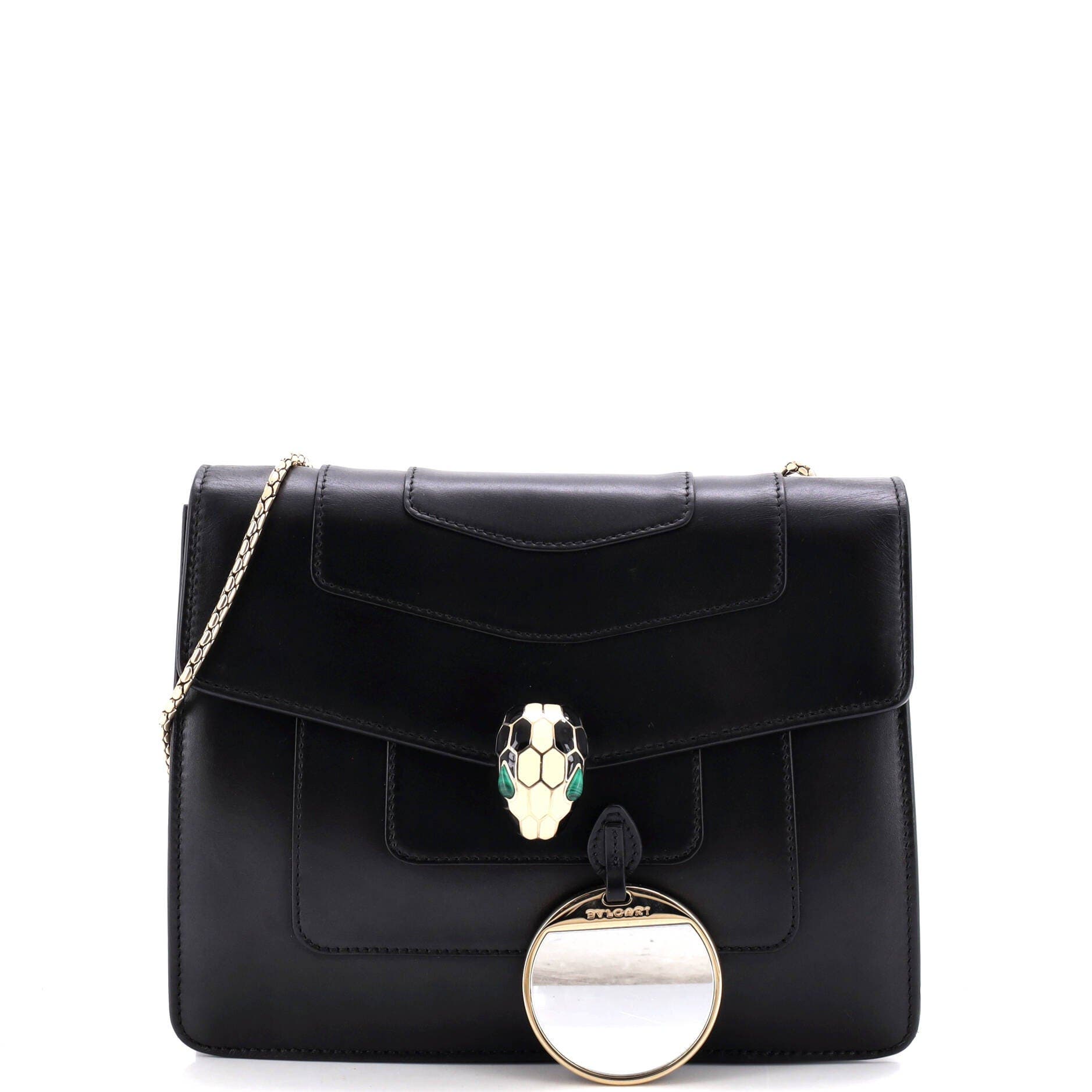 Serpenti Forever Square Shoulder Bag Leather Medium, Alternate, color, Black