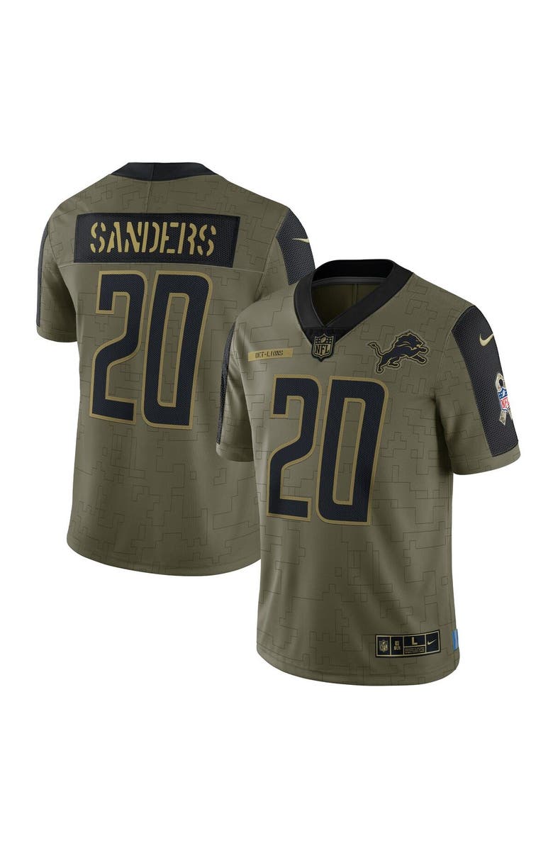Nike Men's Nike Barry Sanders Olive Detroit Lions 2021 Salute To Service Retired Player Limited Jersey, Main, color,