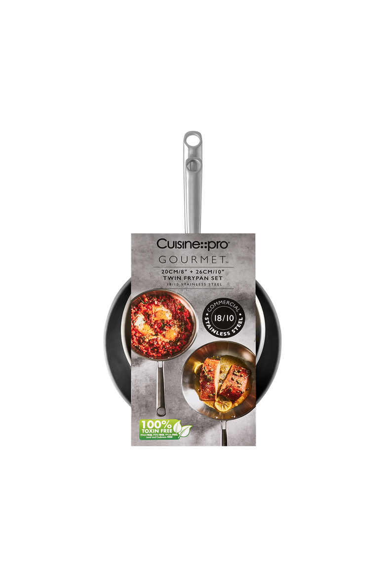 Gourmet Stainless Steel Twin Frypan 8" & 10", Alternate, color, Silver