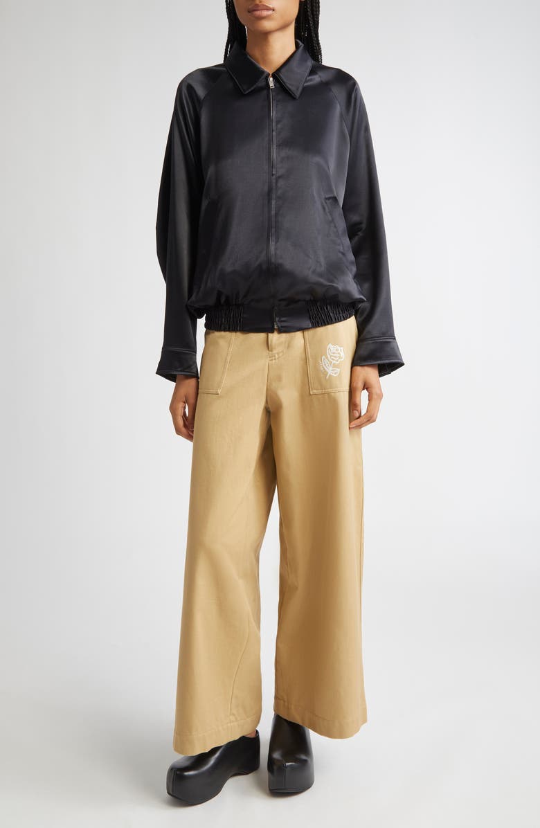 Marni Embroidered Satin Bomber Jacket, Alternate, color, 00N99 Black