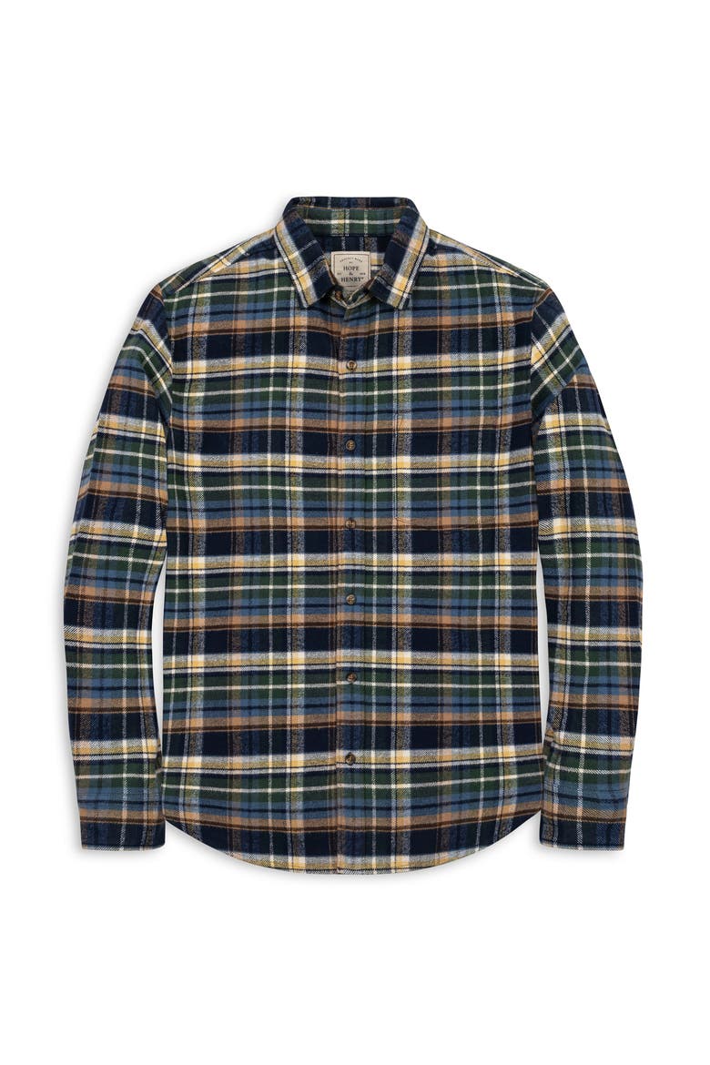 Organic Flannel Button Down Shirt, Alternate, color, Navy Cottage Plaid