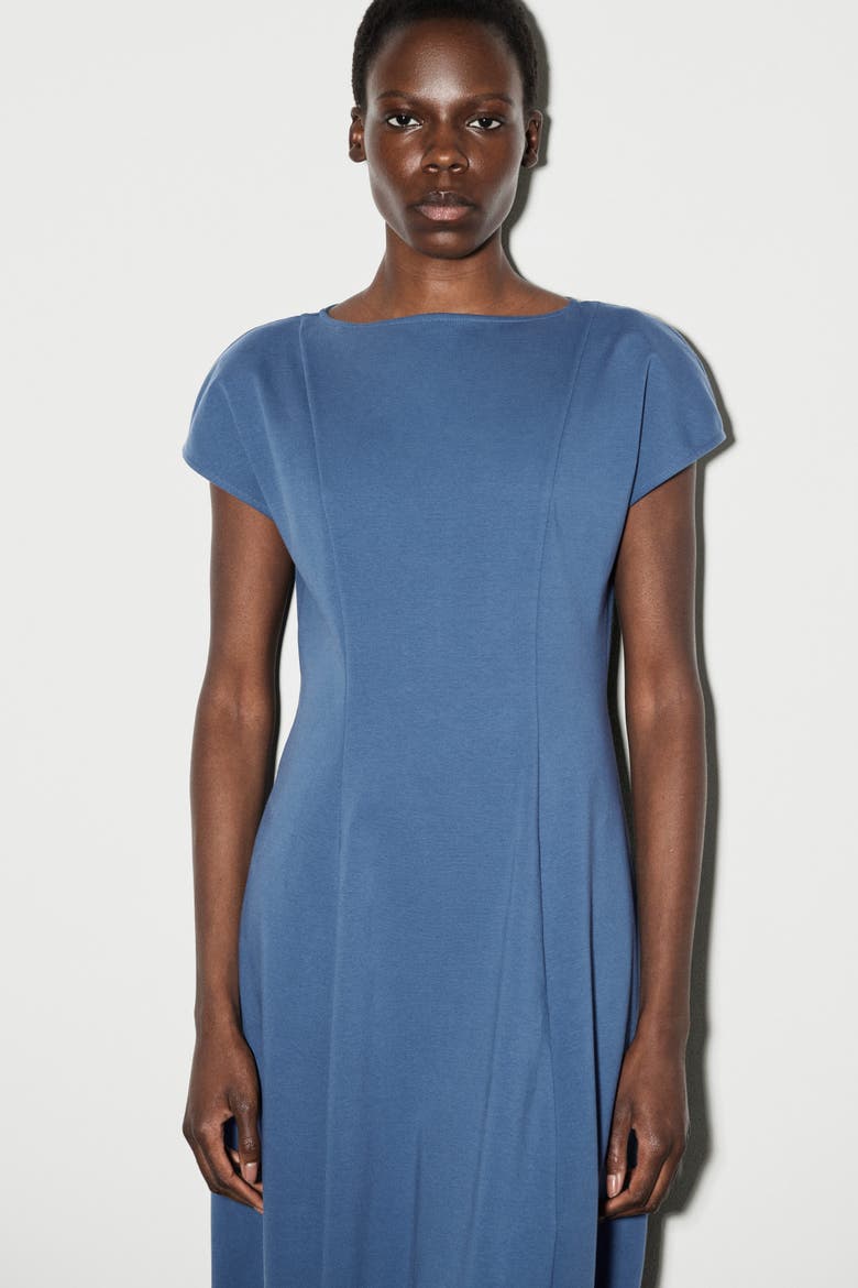 Sculptural Jersey Midi Dress, Alternate, color, BLUE