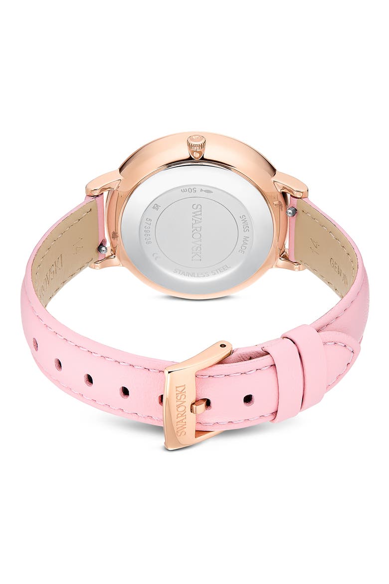 Crystal Teddy Leather Strap Watch, 35mm, Alternate, color, WHITE/ PINK
