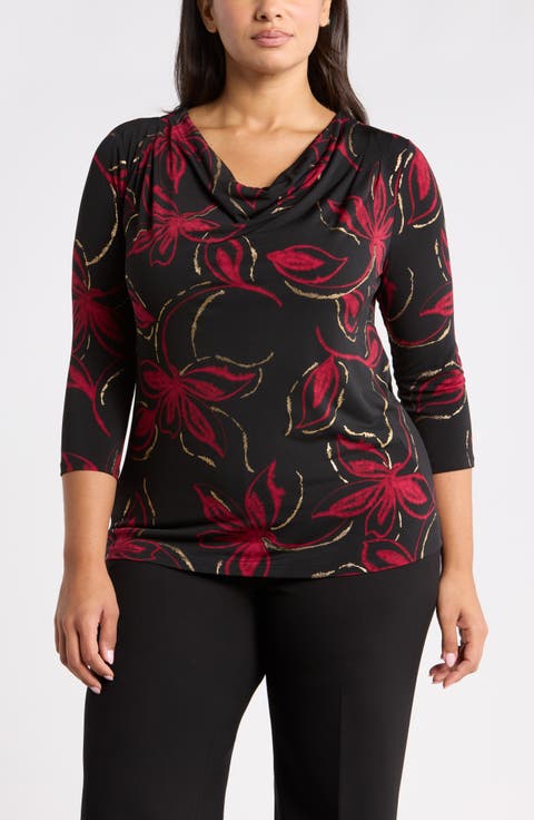 Floral Print Cowl Neck Top