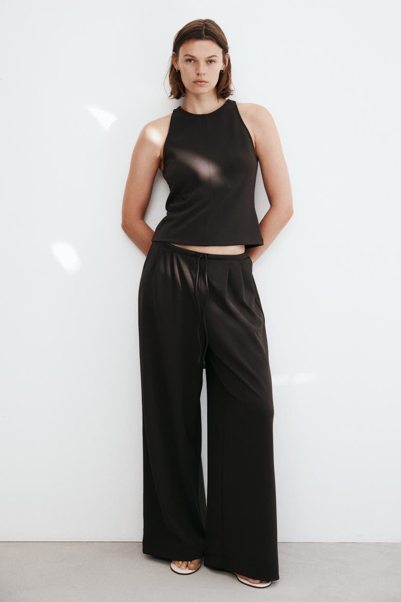 Pleated Drawstring Pants, Alternate, color, Dark brown