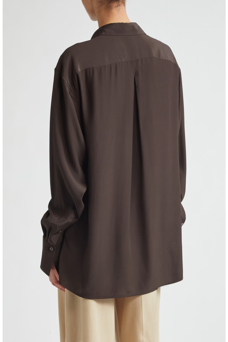 Silk Crepe Button-Up Shirt, Alternate, color, BROWN