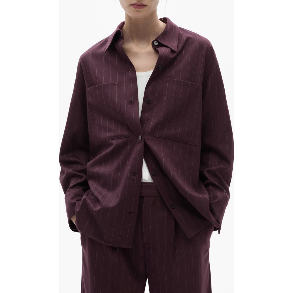 Shop Mango Pinstripe Oversize Button-up Shirt In Wine