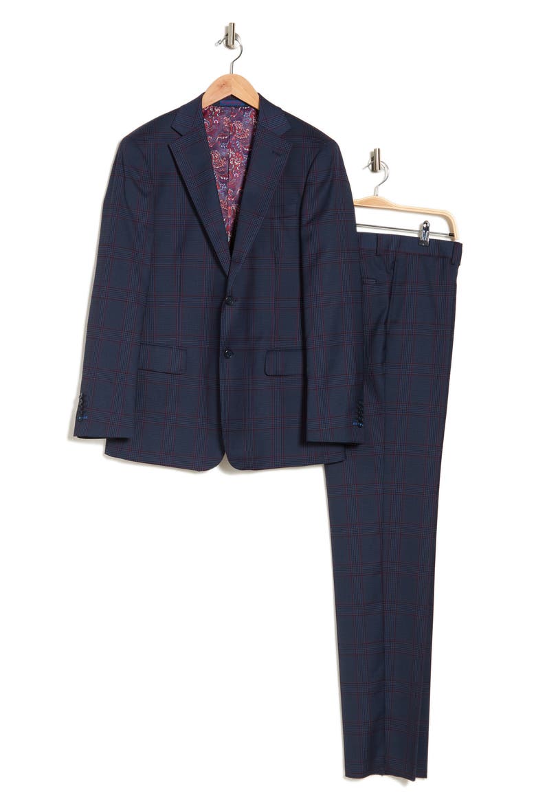 Plaid Two Button Peak Lapel Suit, Alternate, color, BLUE