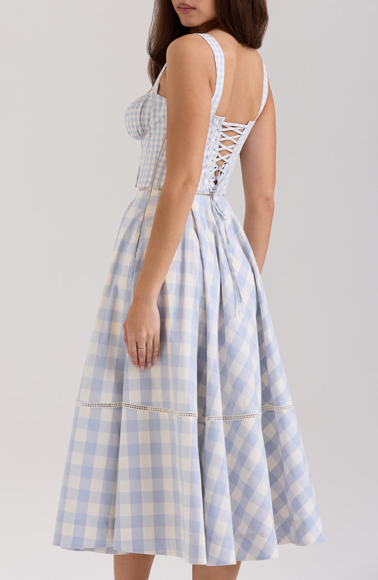 HOUSE OF CB Chiarina Gingham Stretch Cotton Midi Sundress, Alternate, color, Gingham Zen Blue