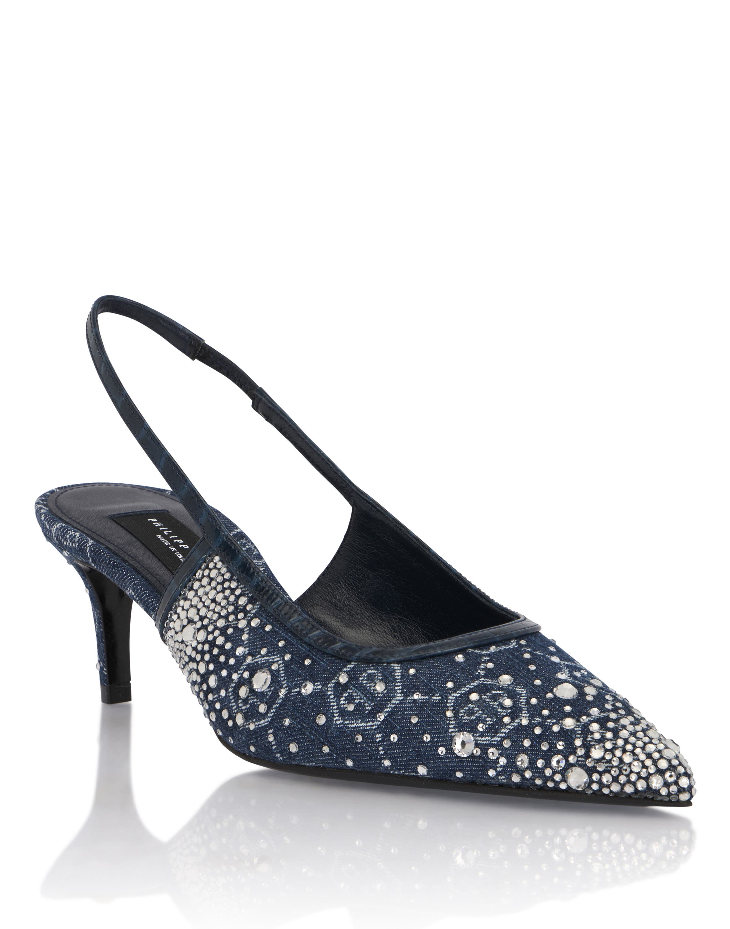 Denim Mid Heels Slingbacks Monogram Strass Women, Main, color, lightblue