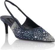 PHILIPP PLEIN Denim Mid Heels Slingbacks Monogram Strass Women