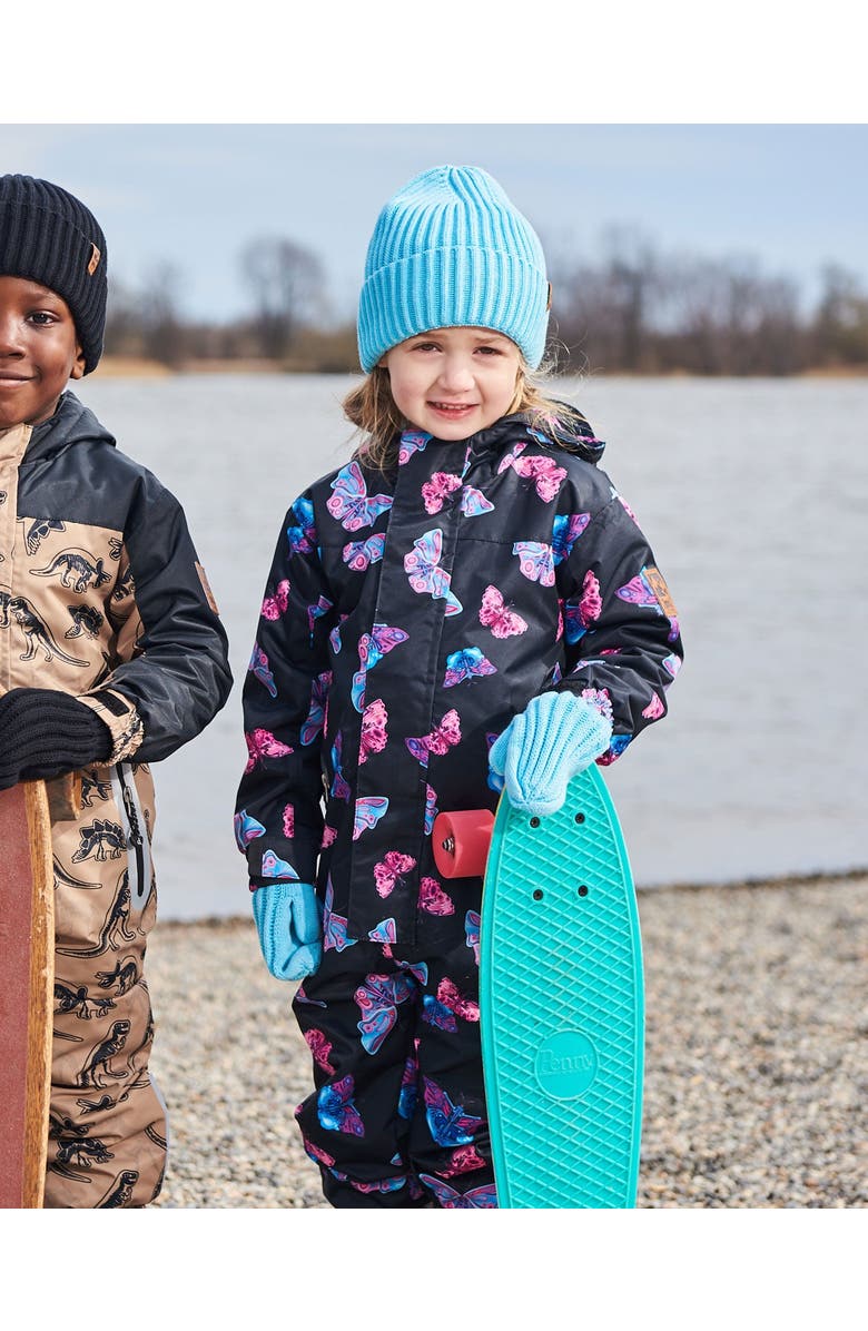 Deux par Deux Little Girl's Printed Mid-Season One-Piece Outerwear Multicolored Butterflies On Black Background, Alternate, color, 