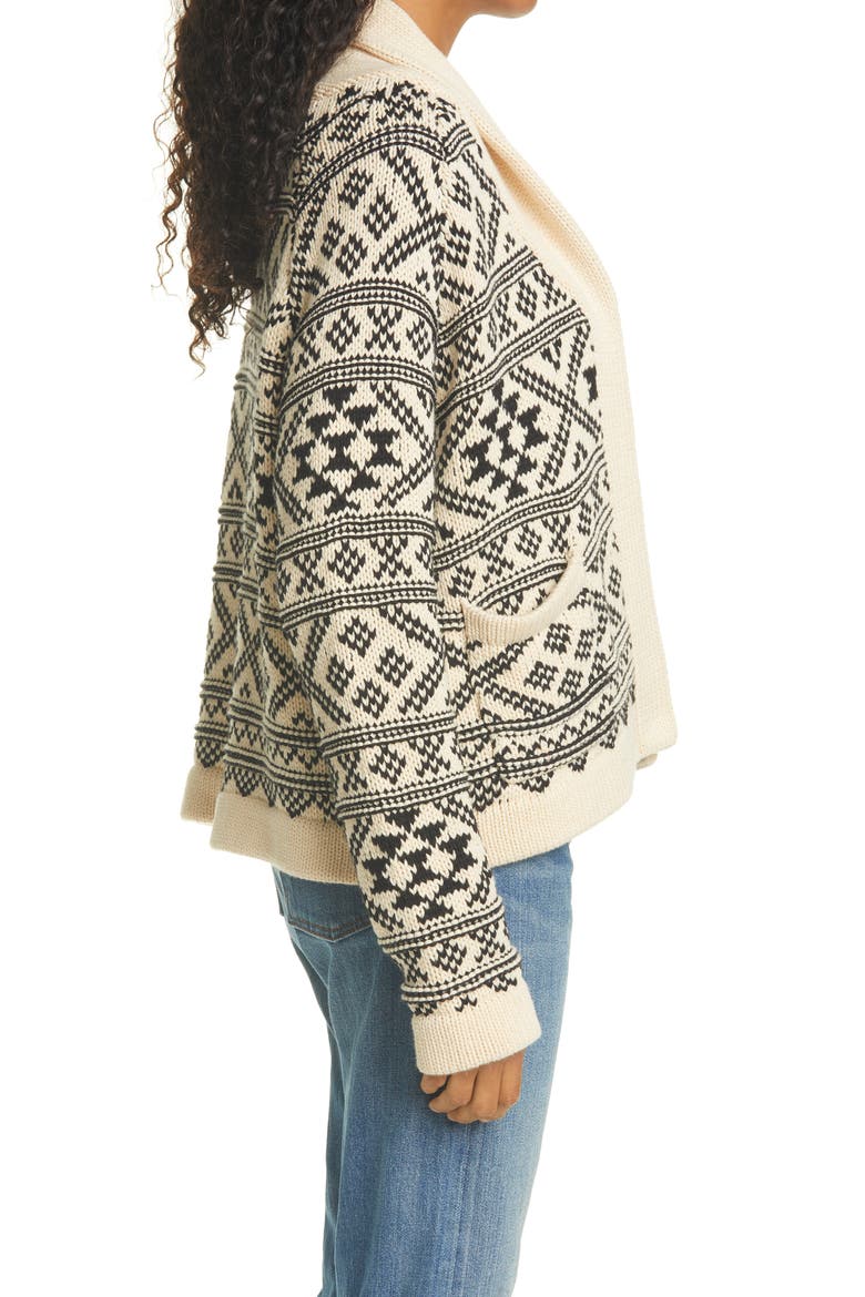 Lodge Fair Isle Open Front Cardigan, Alternate, color, CREAM