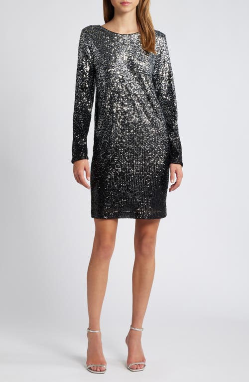 Chelsea28 Long Sleeve Sequin Cocktail Minidress in Black- Silver 