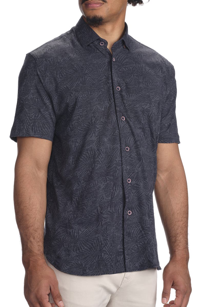 STUDIO GARNET LOS ANGELES Palm Print Short Sleeve Cotton Button-Up Shirt, Alternate, color, Navy